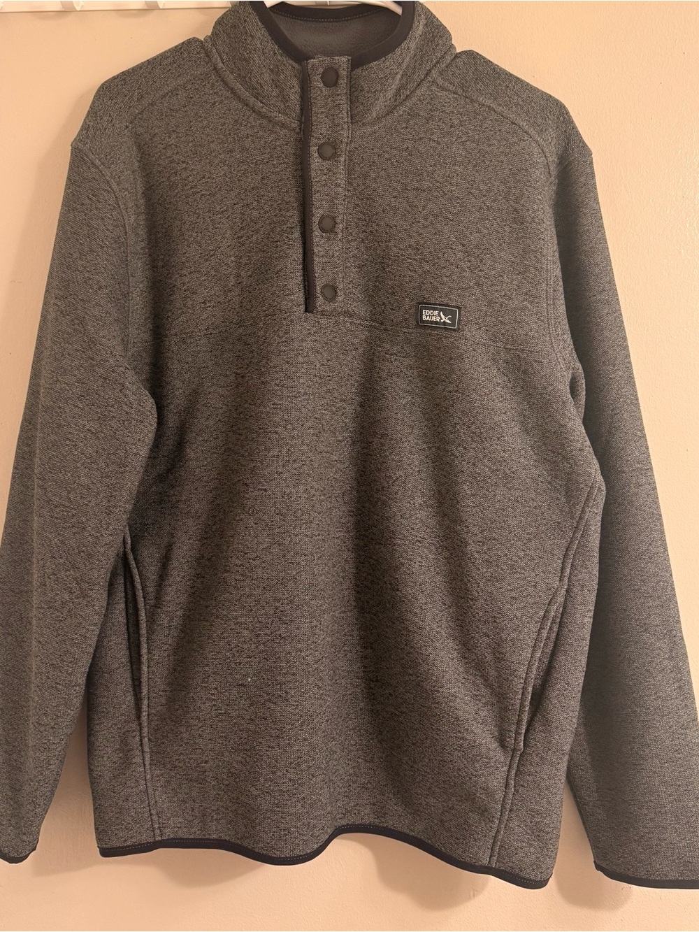 Eddie Bauer Men's Gray Fleece Pullover Sweater Mock Neck Button Logo Size S NWT
